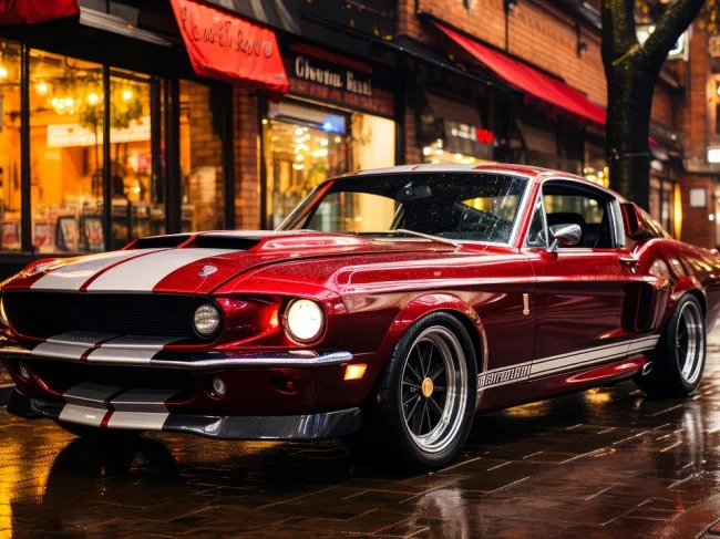 A red ford mustang (From the 60's in America)